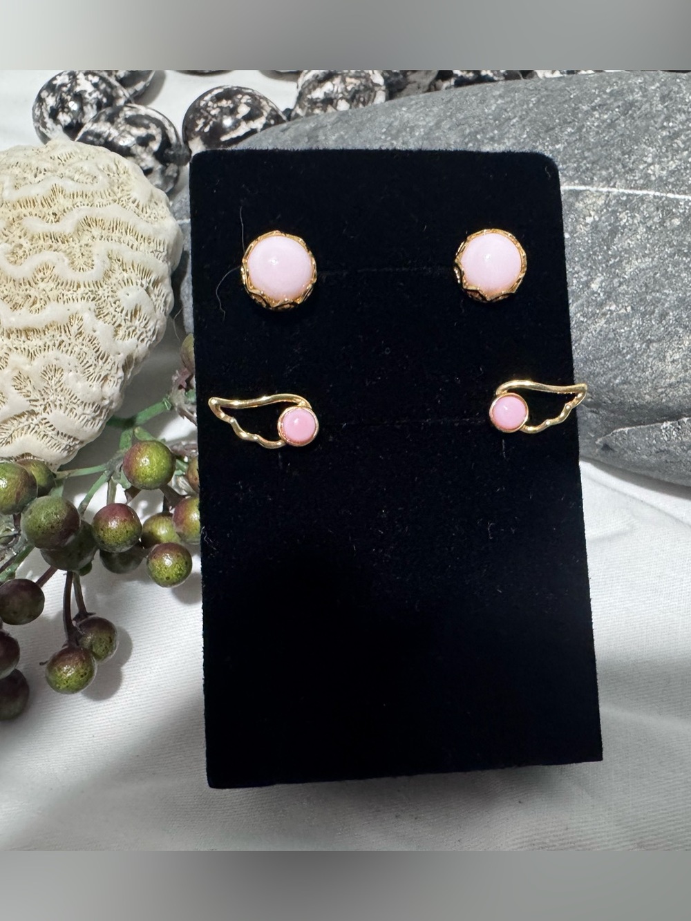 Pink Conch Shell Earring Set